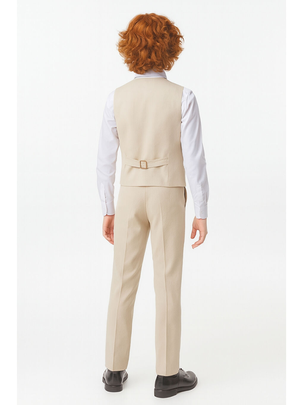 Bej Erkek Çocuk Modern Kesim Papyonlu Yelekli 3’ lü Set Takım Elbise Ak5350-4