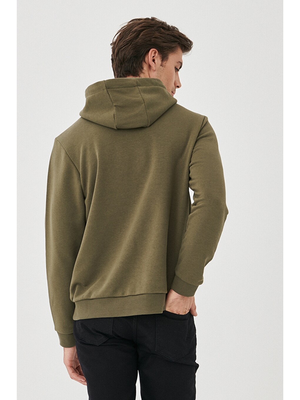 Erkek Haki Standart Fit Kapüşonlu Sweatshirt-4