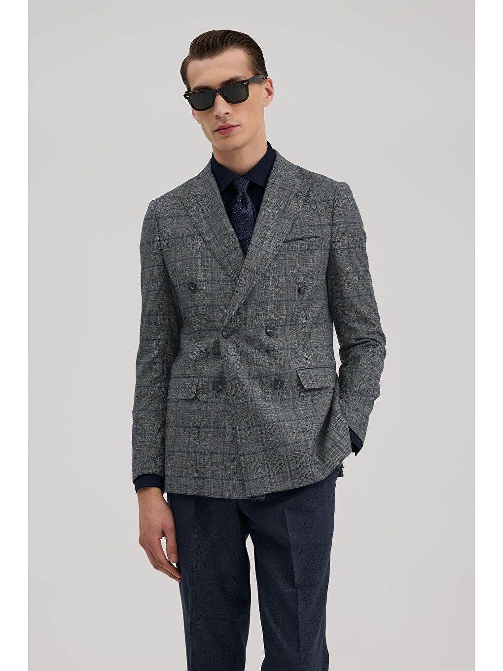 Lacivert Slim Fit Kruvaze Takım Elbise-1