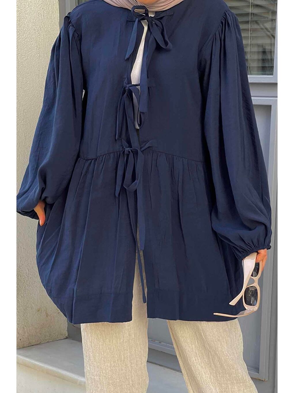 Ön Bağlamalı İki Parça Ceket Lacivert-2