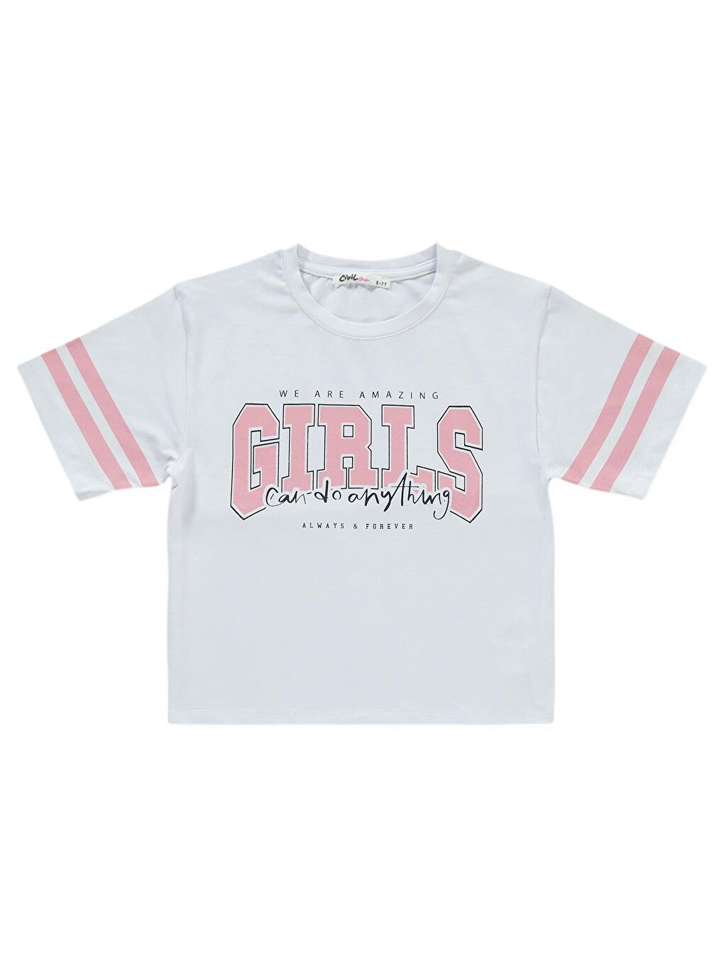 Beyaz Girls Sport Girl Baskılı Kısa Kol 2'li Set 6-9 Yaş Takım - Standart-7