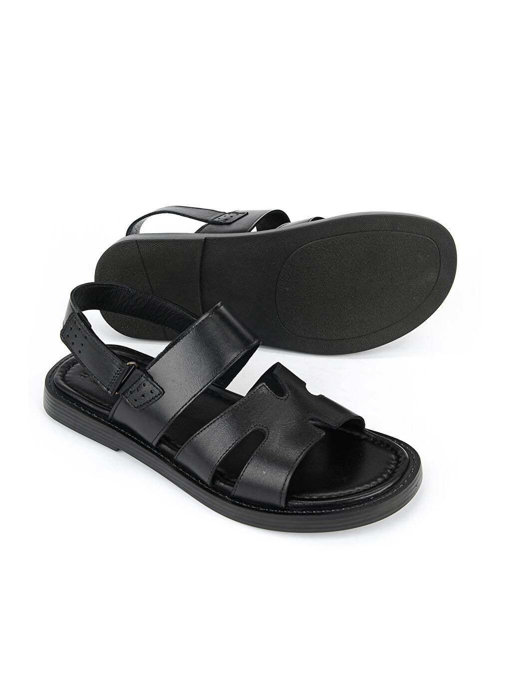 Erkek Hakiki Deri Sandalet 1611045ZM113 Siyah-3