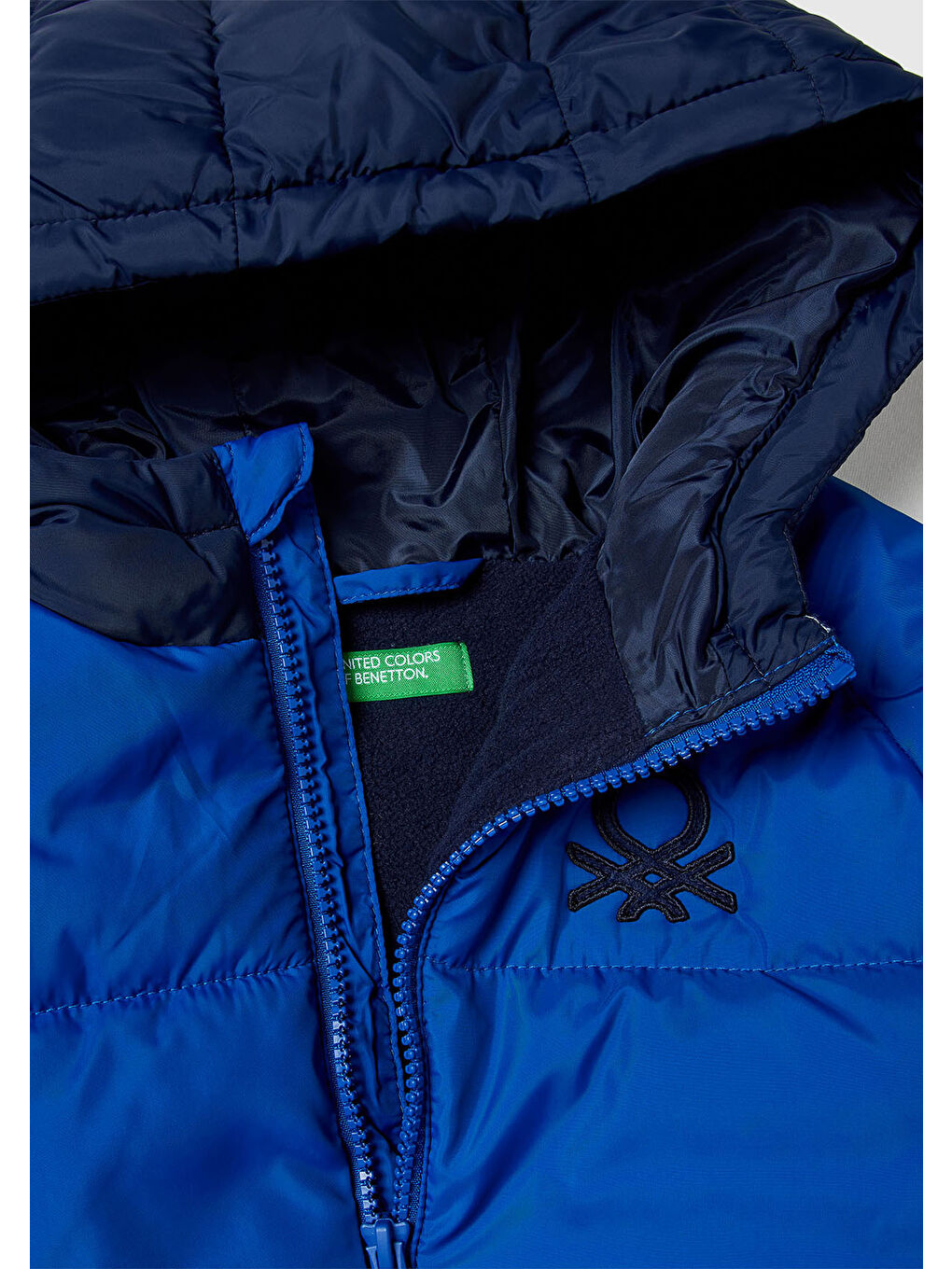 Erkek Çocuk Açık Mavi-Gri Sol Göğsü Logo Yamalı Önü Cepli Kapüşonlu Fermuarlı Mont-2