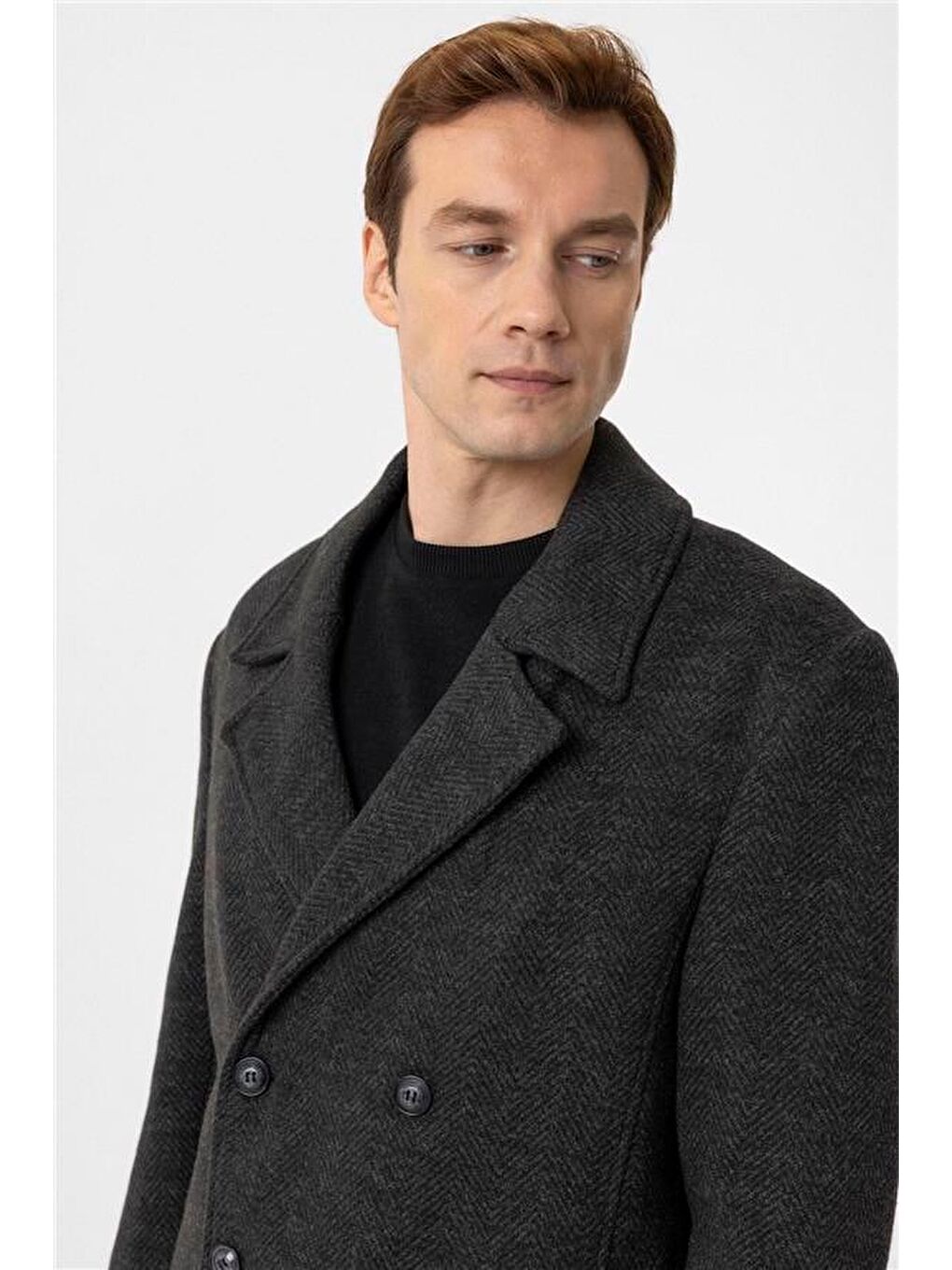 Antrasit Slim Desenli Kruvaze Yaka Kaban-4