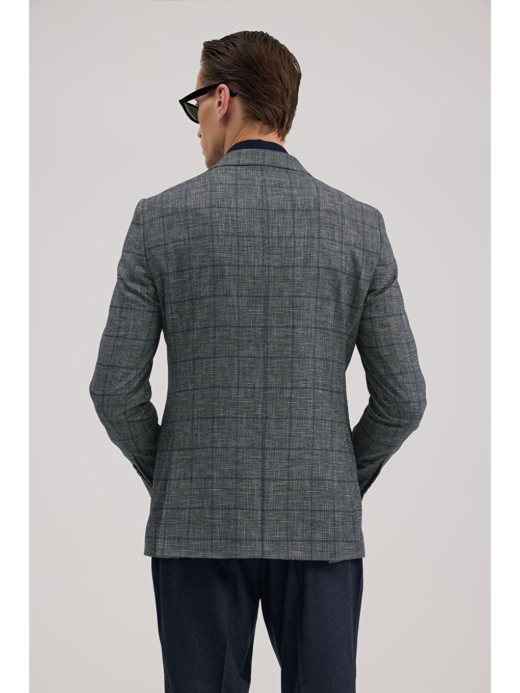 Lacivert Slim Fit Kruvaze Takım Elbise-3