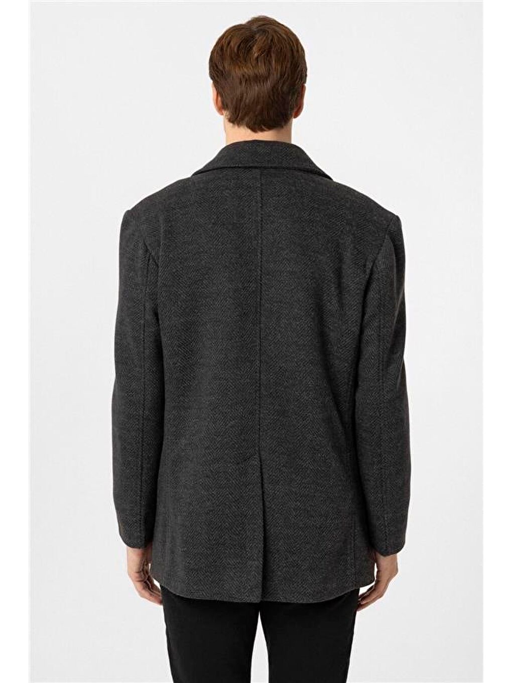 Antrasit Slim Desenli Kruvaze Yaka Kaban-6