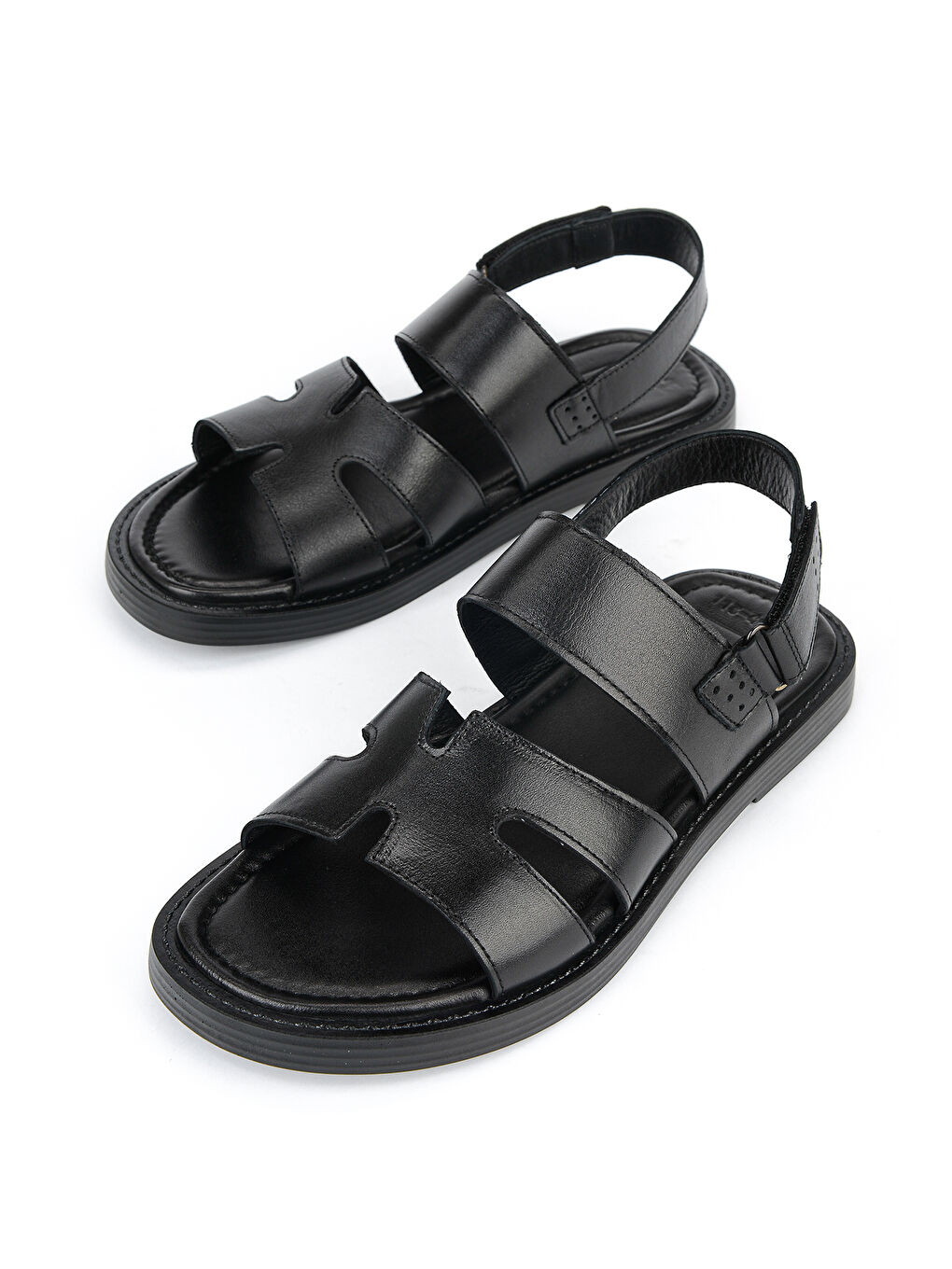 Erkek Hakiki Deri Sandalet 1611045ZM113 Siyah-4