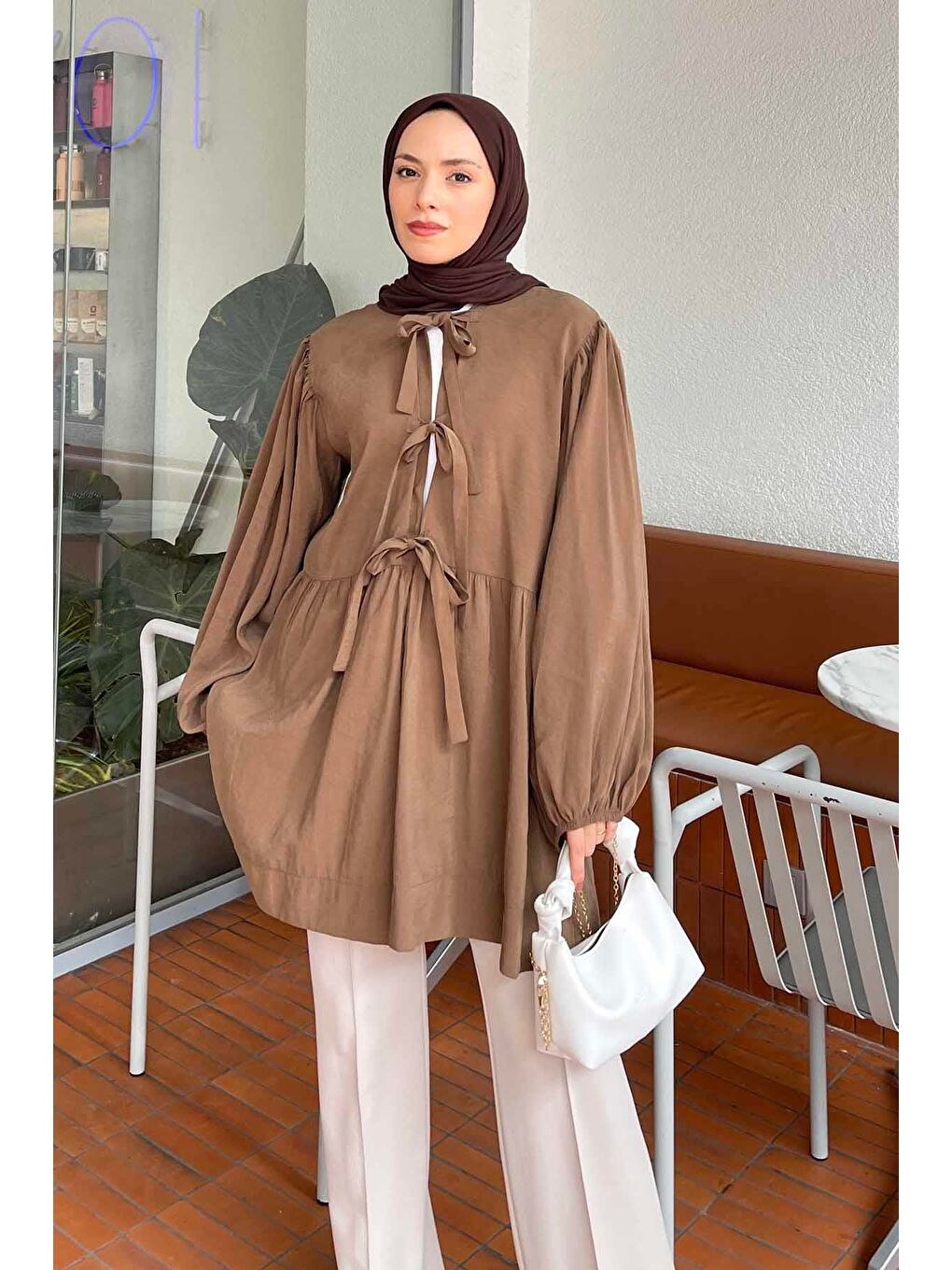 Ön Bağlamalı İki Parça Ceket Kahverengi