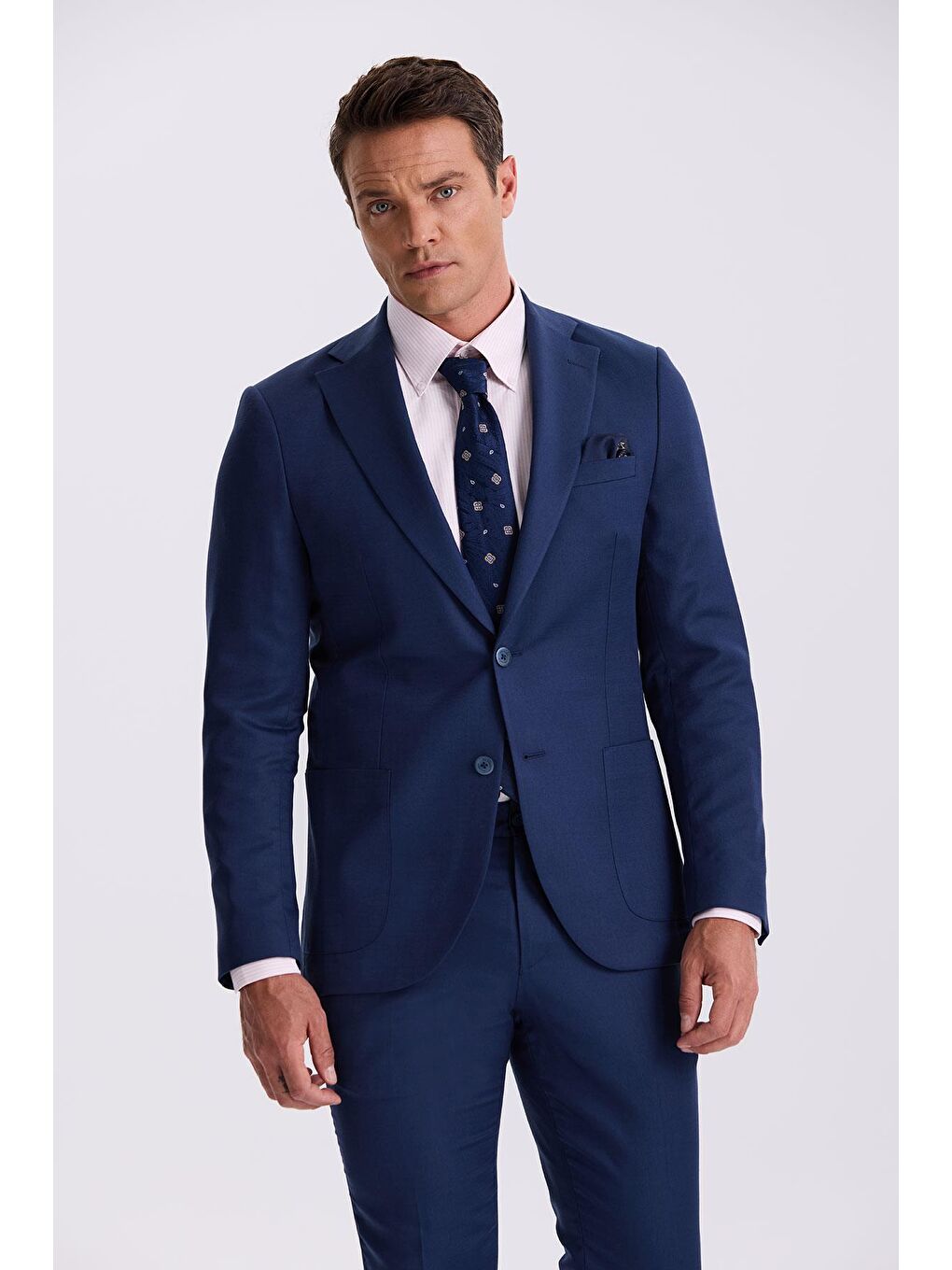 Mavi Saks Slim Fit Mono Yaka Kumaş Çift Yırtmaç Torba Cepli Takım Elbise-1