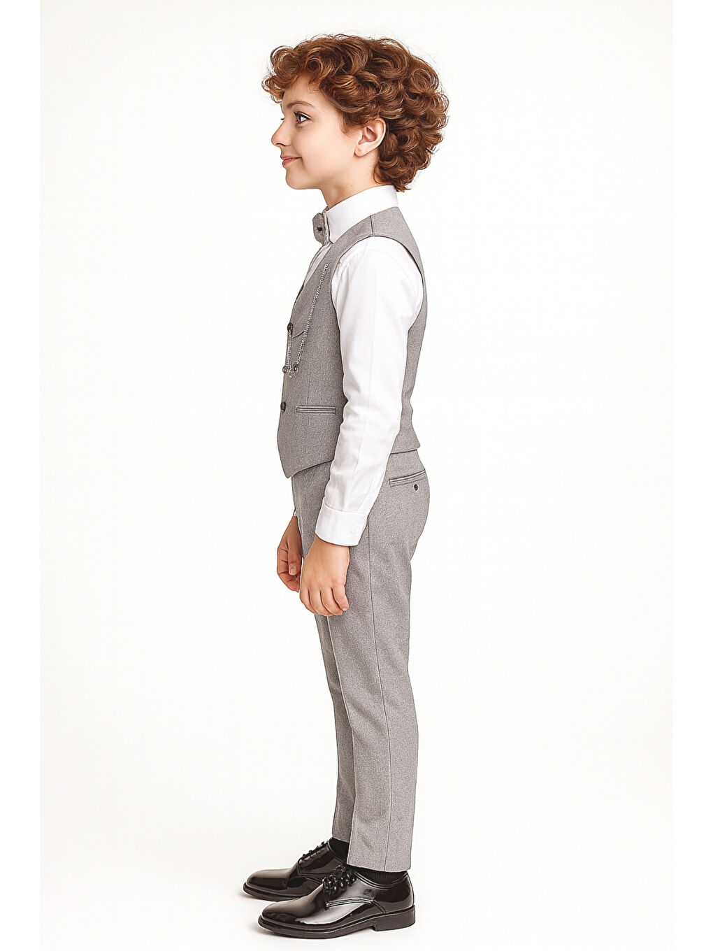 Gri Erkek Çocuk Modern Kesim Papyonlu Yelekli 3’ lü Set Takım Elbise Ak5350-3