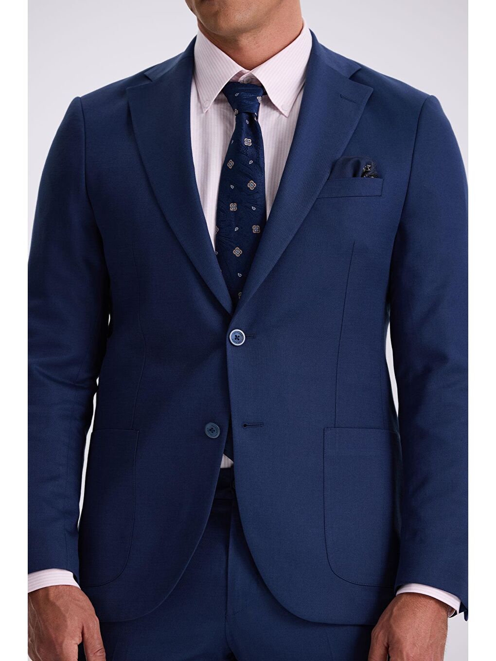 Mavi Saks Slim Fit Mono Yaka Kumaş Çift Yırtmaç Torba Cepli Takım Elbise-2