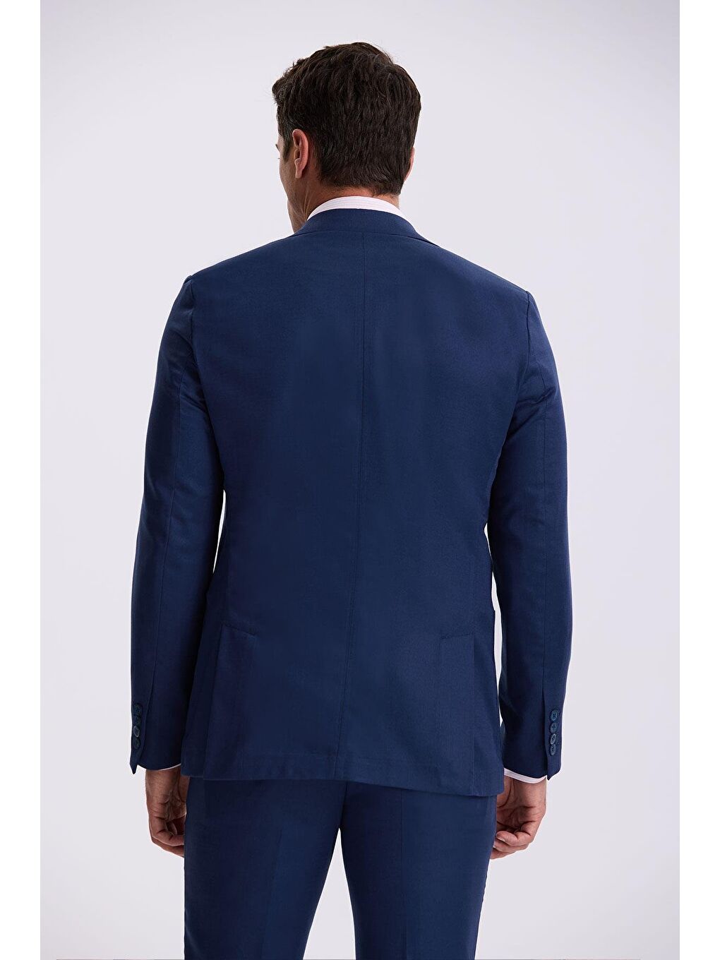 Mavi Saks Slim Fit Mono Yaka Kumaş Çift Yırtmaç Torba Cepli Takım Elbise-3