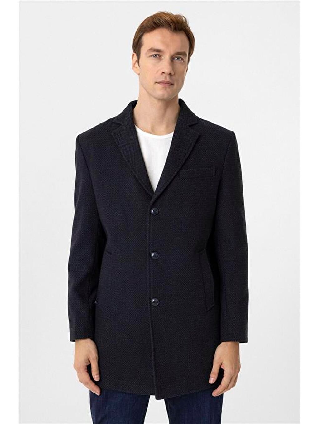 Lacivert Slim Desenli Mono Yaka Kaban