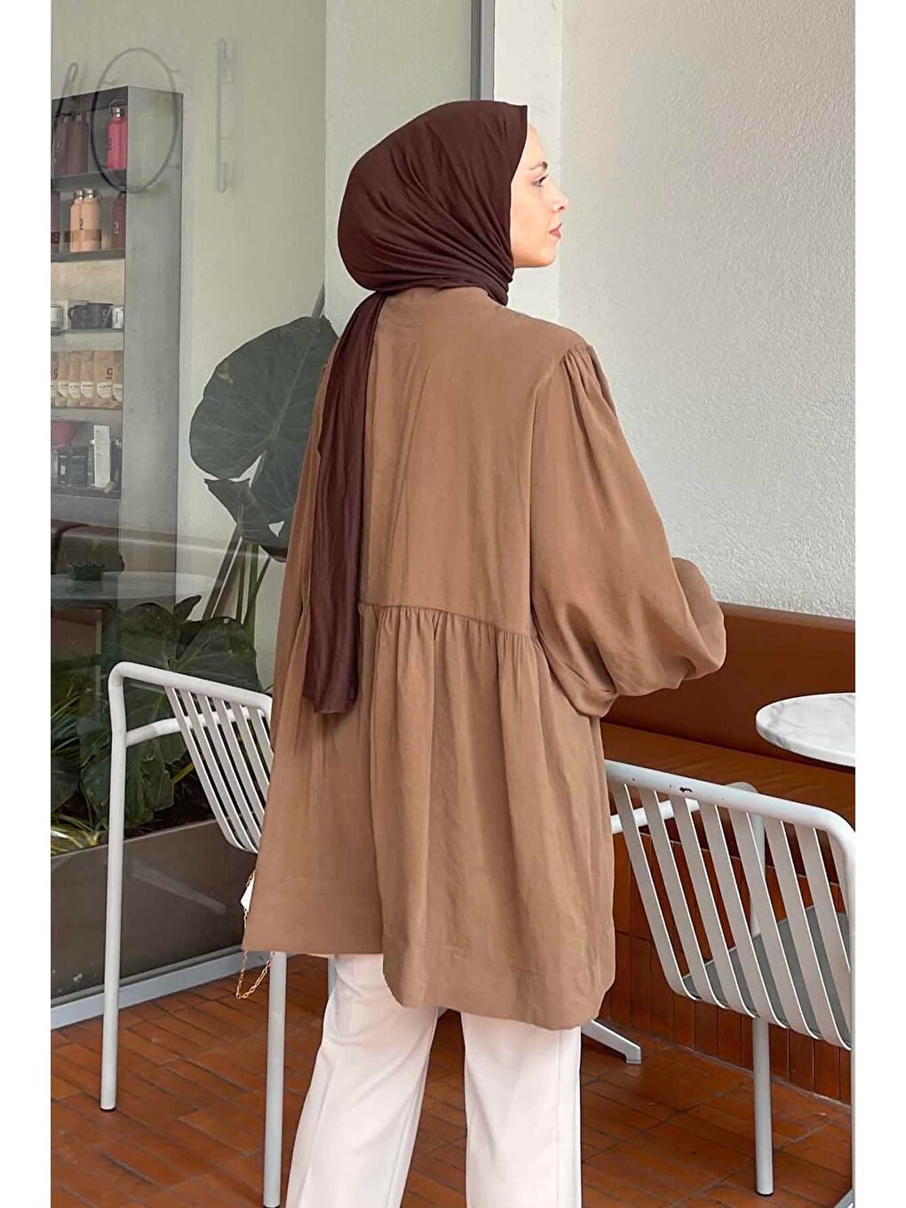 Ön Bağlamalı İki Parça Ceket Kahverengi-3