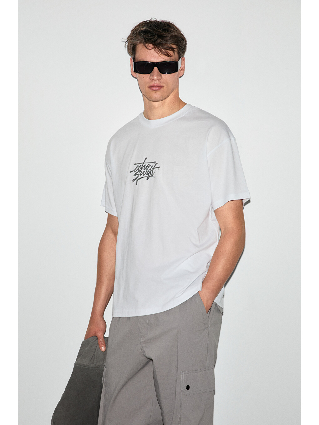 Morges Erkek %100 Organik Pamuklu Yuvarlak Yakalı Silikon Baskı Detaylı Regular Beyaz T-shirt-2