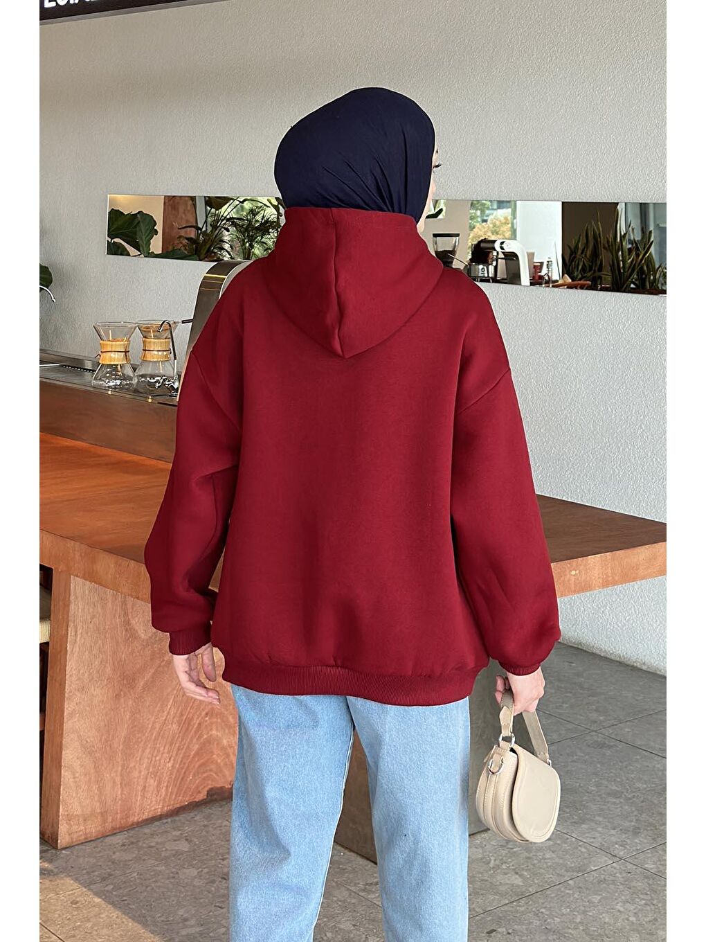 Los Angeles Baskılı Oversize Sweatshirt Bordo-3