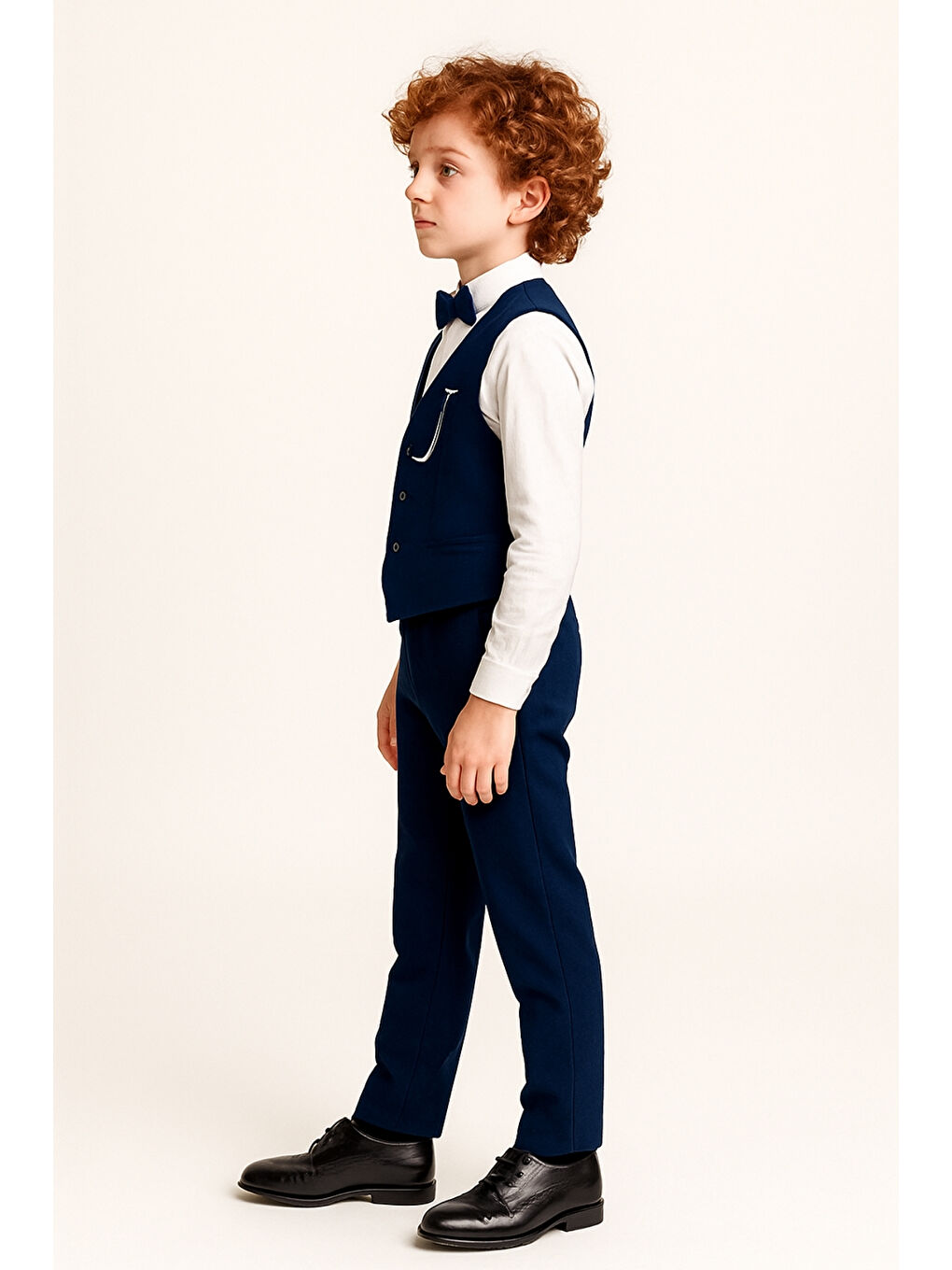 Lacivert Erkek Çocuk Modern Kesim Papyonlu Yelekli 3’ lü Set Takım Elbise Ak5350-3