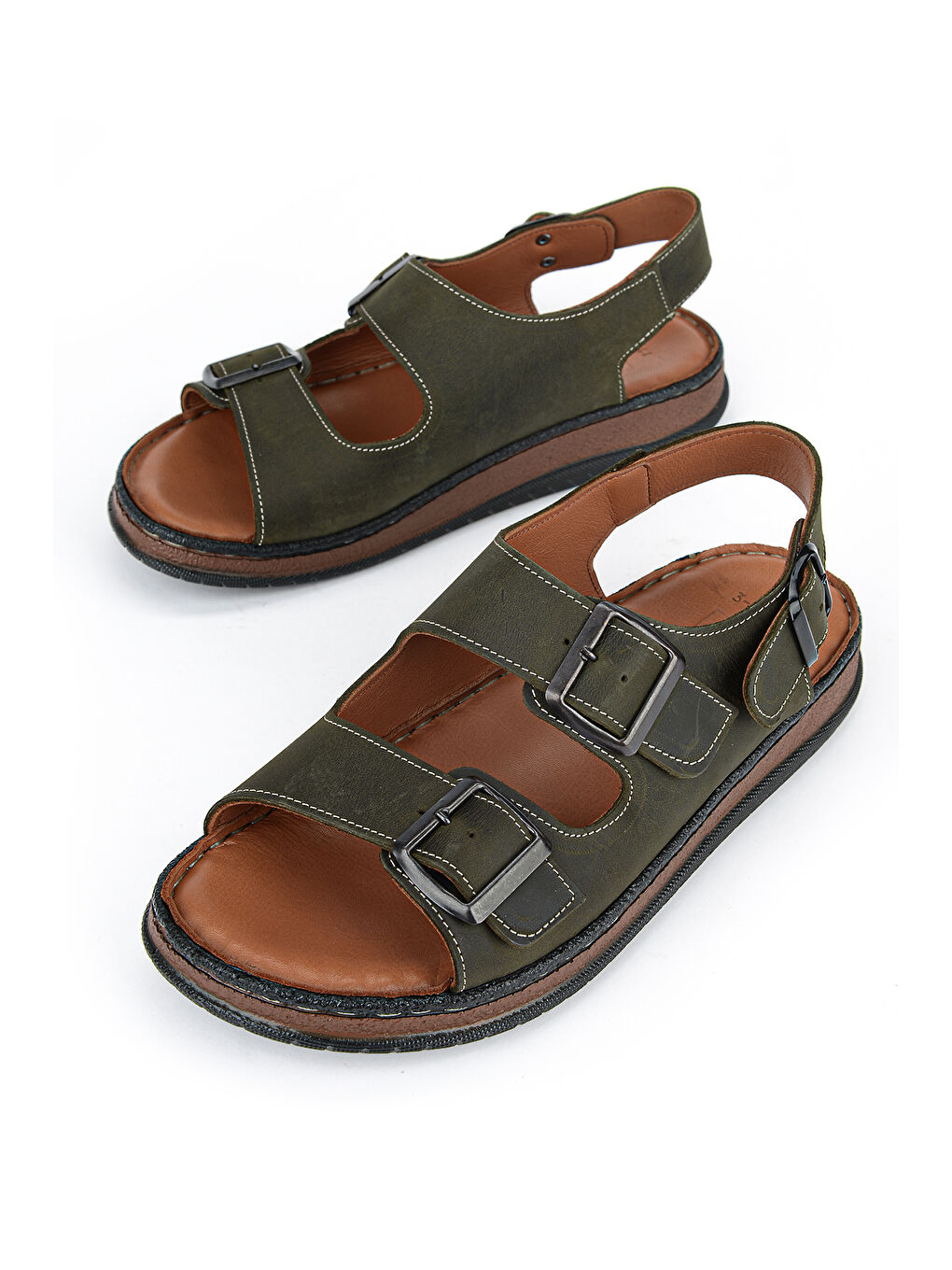 Erkek Hakiki Deri Sandalet 1611045ZS3 Haki-4