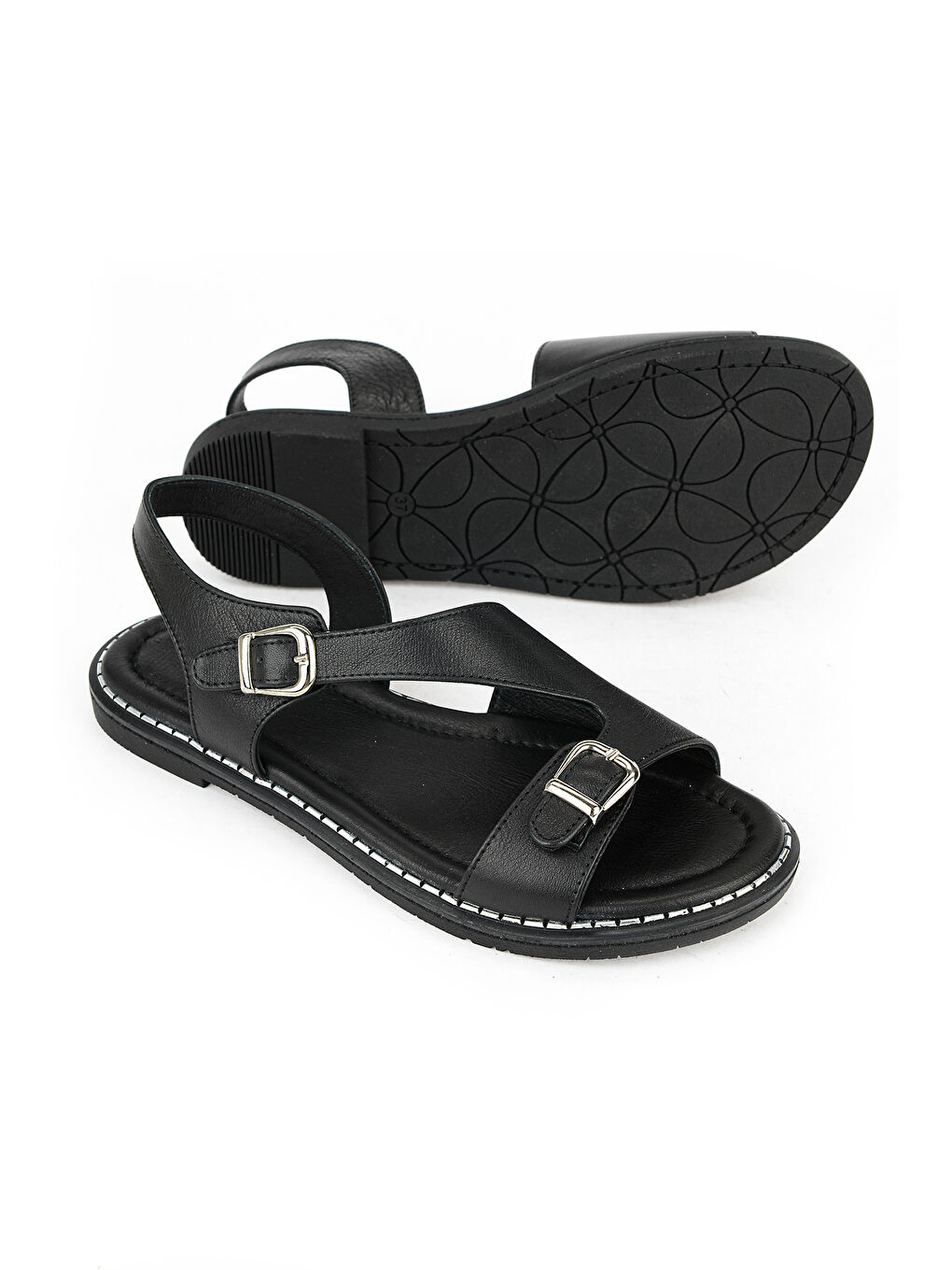 Kadın Hakiki Deri Sandalet 1611020Z5407 Siyah-3