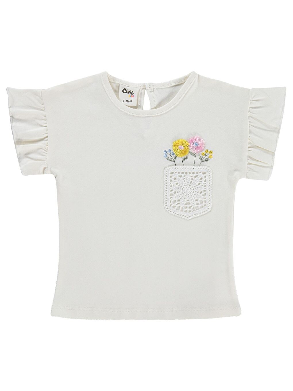 Baby Çiçek Cep 6-18 Ay Tişört - Ekru