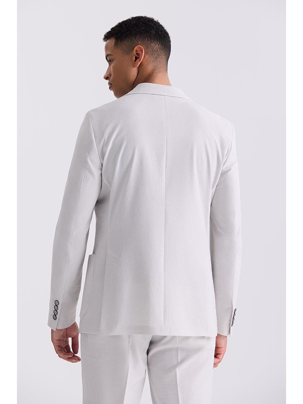 Bej Taş Beyaz Slim Fit Mono Yaka Spor Takım Elbise-3