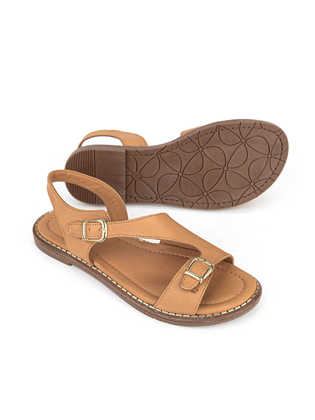 Kahverengi Kadın Hakiki Deri Sandalet 1611020Z5407 Taba-3