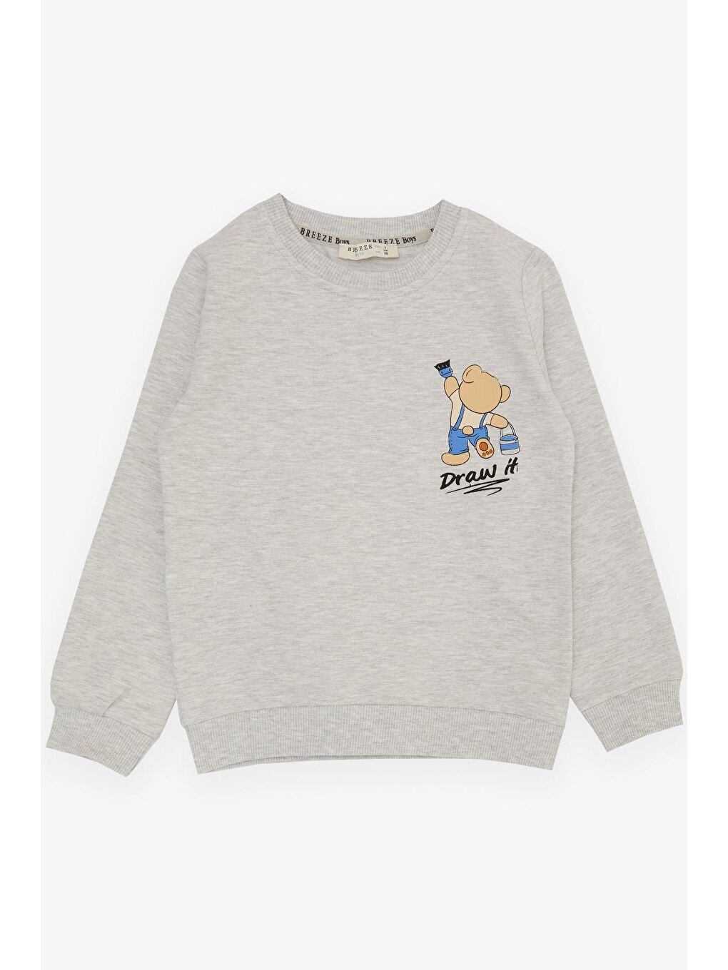 Erkek Çocuk Eşofman Takım Boyacı Ayıcık Baskılı Açık Gri Melanj (1-4 Yaş)-2