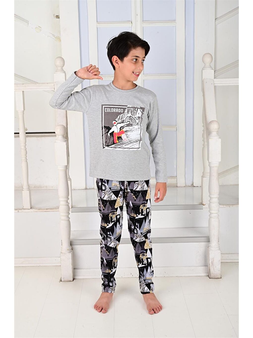 Erkek Çocuk Uzun Kollu Pijama Takımı Colarado Gri