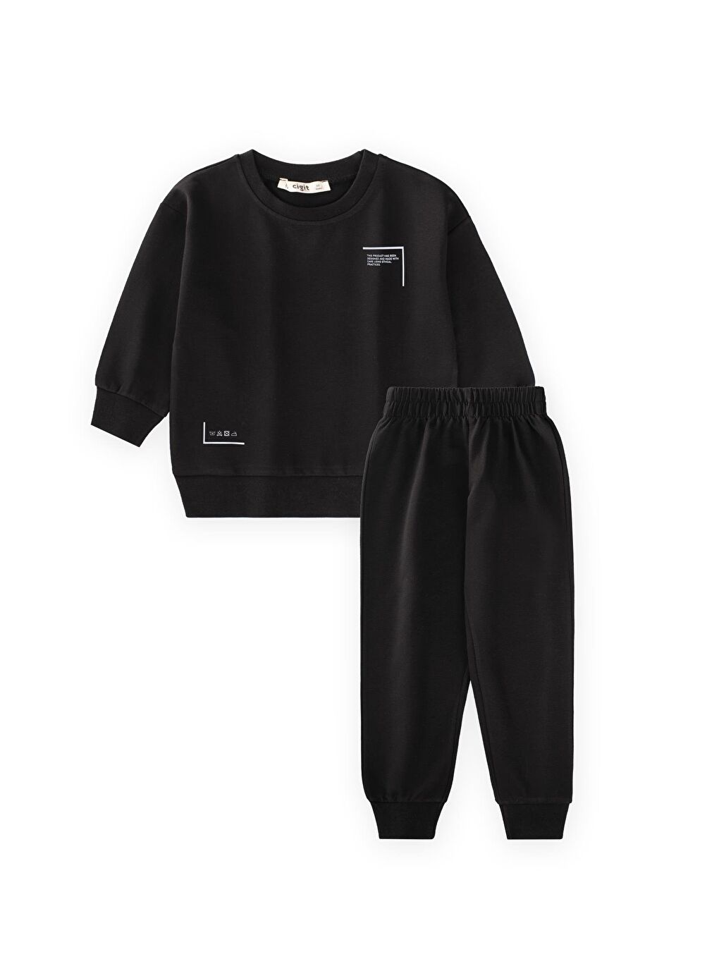 Düşük Kol Baskılı Eşofman Takım 2-7 Yaş Siyah-2