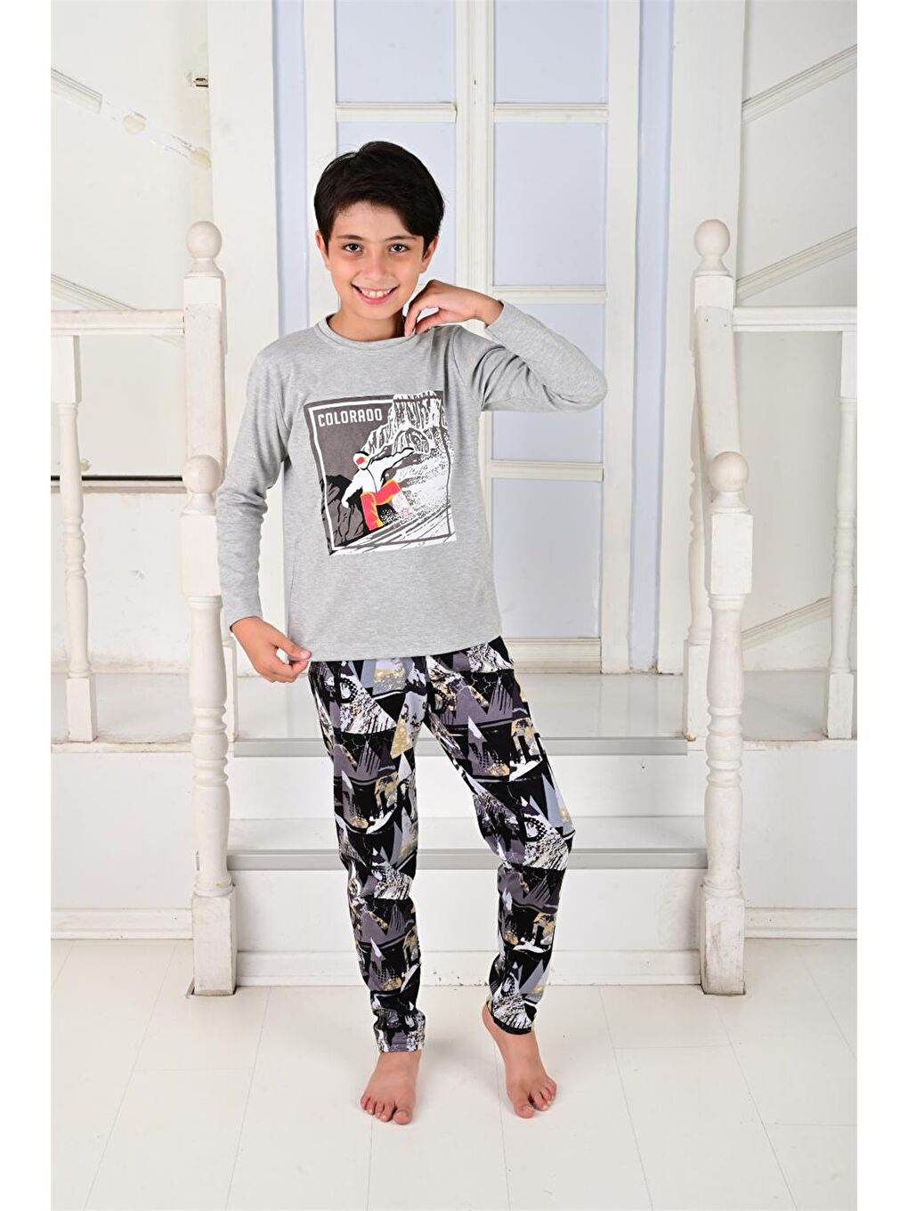Erkek Çocuk Uzun Kollu Pijama Takımı Colarado Gri-1
