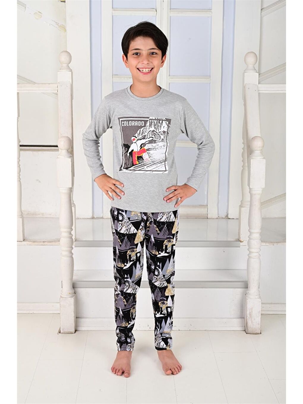 Erkek Çocuk Uzun Kollu Pijama Takımı Colarado Gri-2