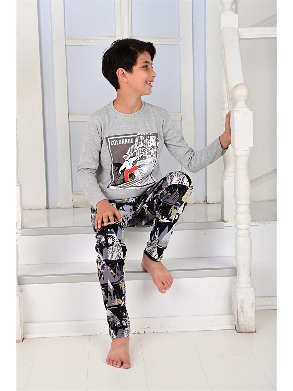 Erkek Çocuk Uzun Kollu Pijama Takımı Colarado Gri-3