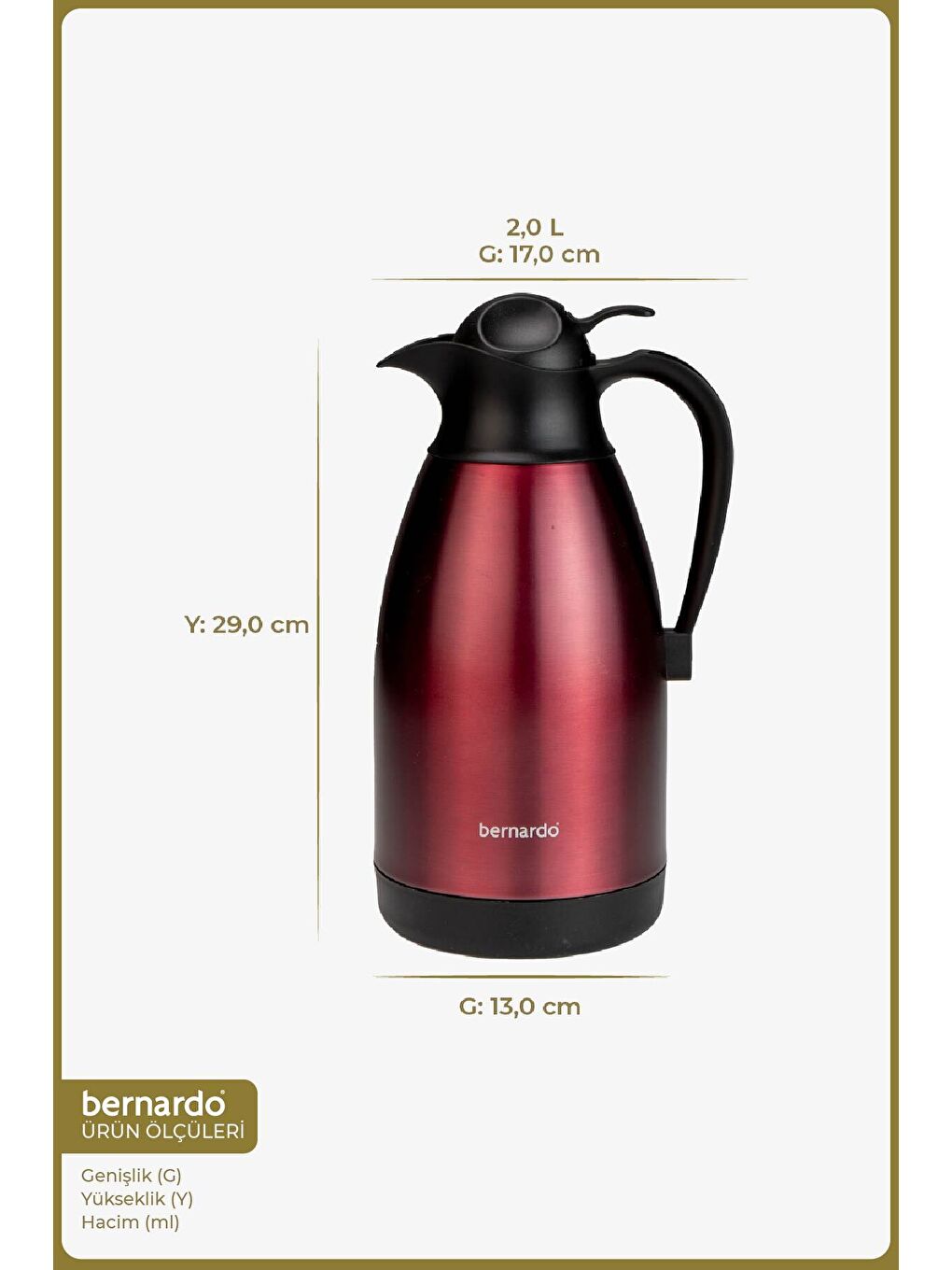 Grandio Çelik Termos Bordo 2 Litre-1