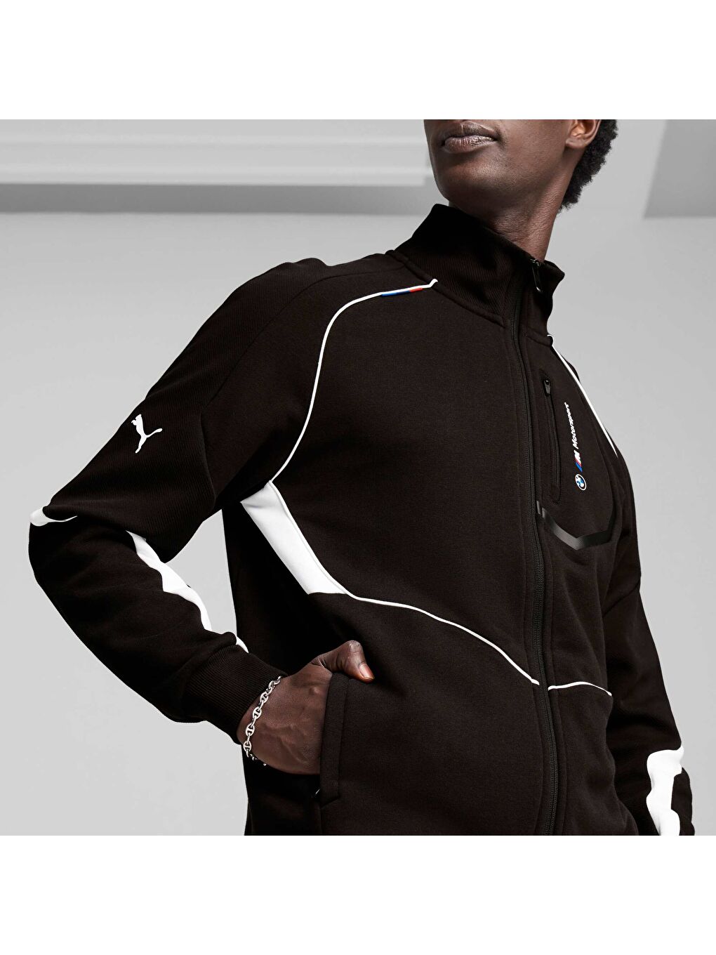 Siyah BMW M Motorsport Erkek Fermuarlı Sweatshirt-1