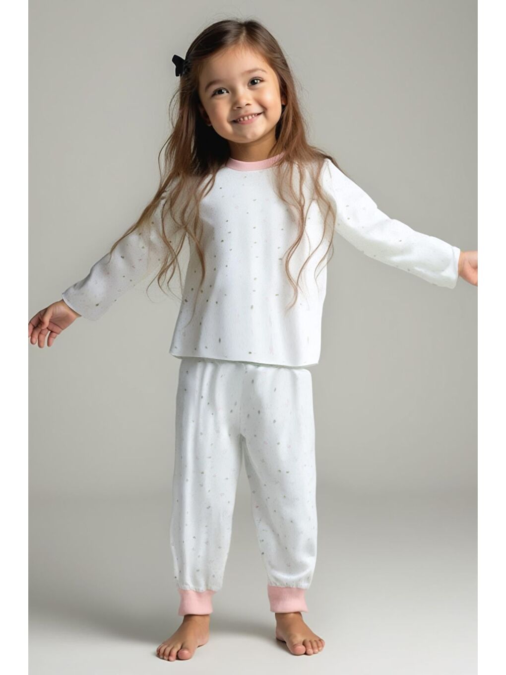 Unisex Çocuk Desenli Pijama Takımı - Ekru