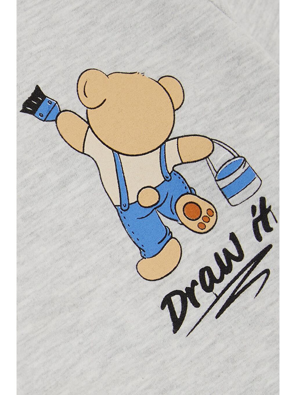 Erkek Çocuk Eşofman Takım Boyacı Ayıcık Baskılı Açık Gri Melanj (1-4 Yaş)-5