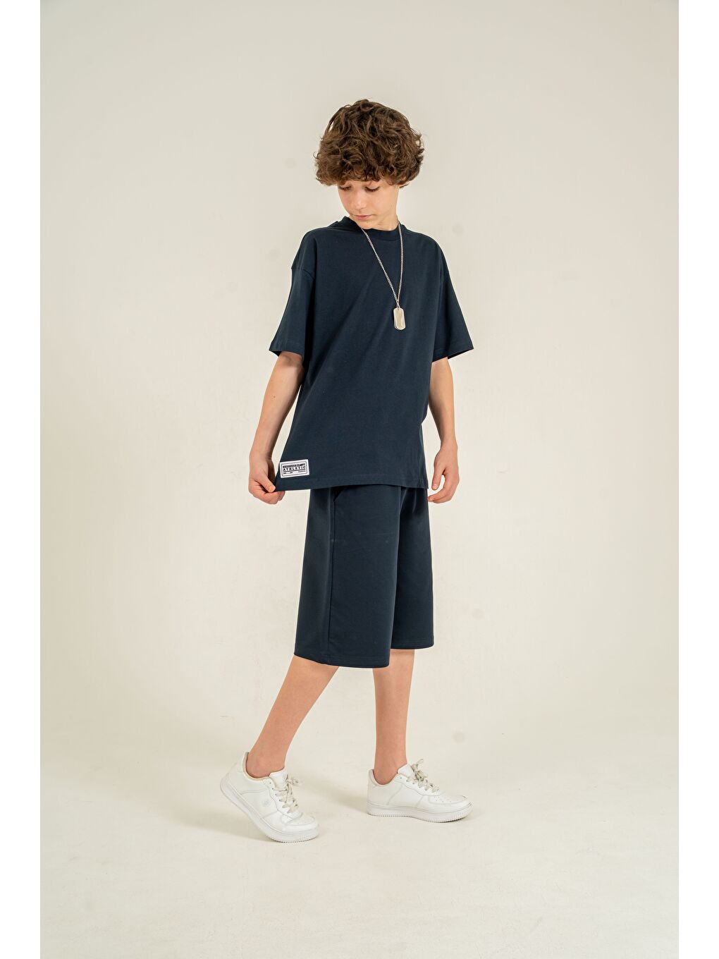 Lacivert Athletic Arma Nakışlı Kolyeli Erkek Çocuk Şort - Tişört Takımı-2