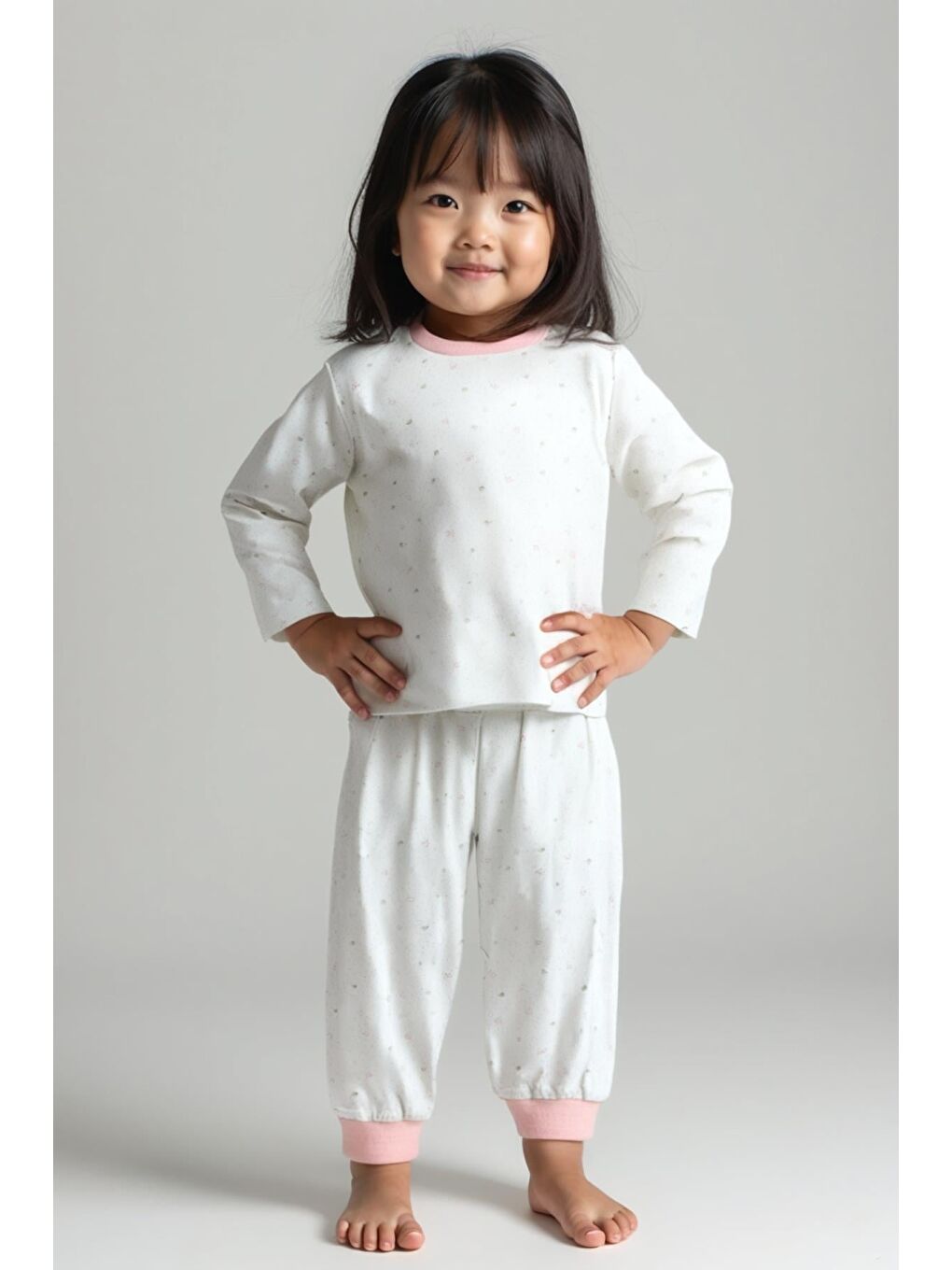 Unisex Çocuk Desenli Pijama Takımı - Ekru-1