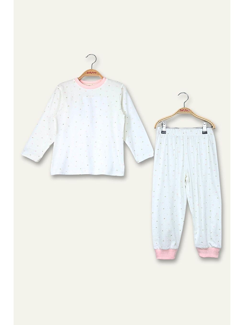Unisex Çocuk Desenli Pijama Takımı - Ekru-2