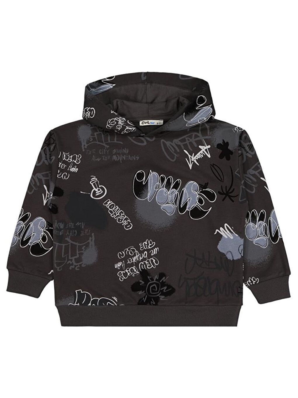 Antrasit Boys Grafiti Empirme Baskılı 6-9 Yaş Sweatshirt