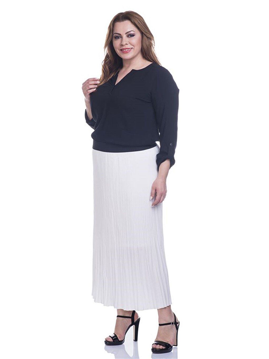 Beyaz Mat Saten Pilise Etek