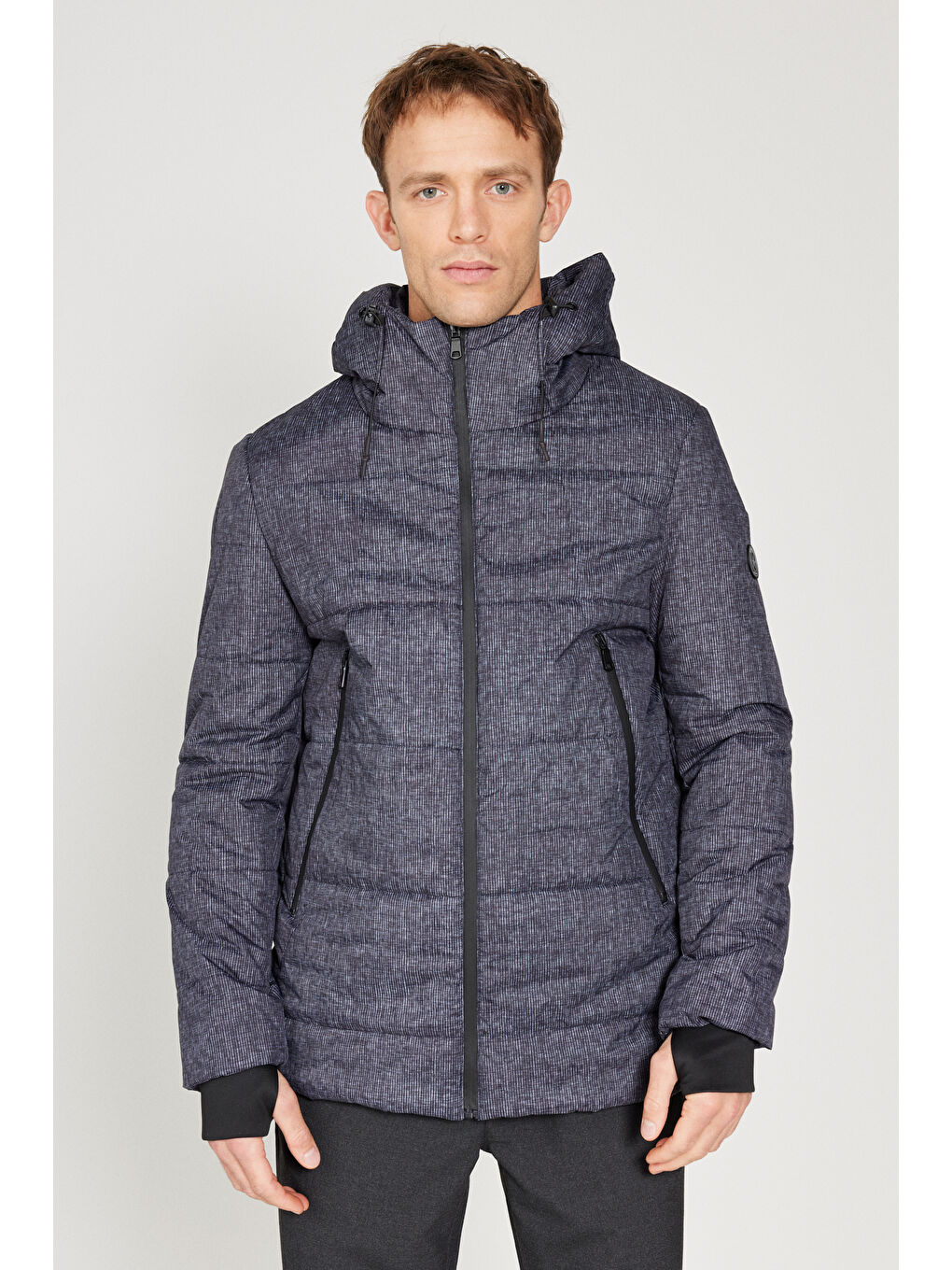 Erkek Antrasit Standart Fit Normal Kesim Kapüşonlu Desenli Mont-3