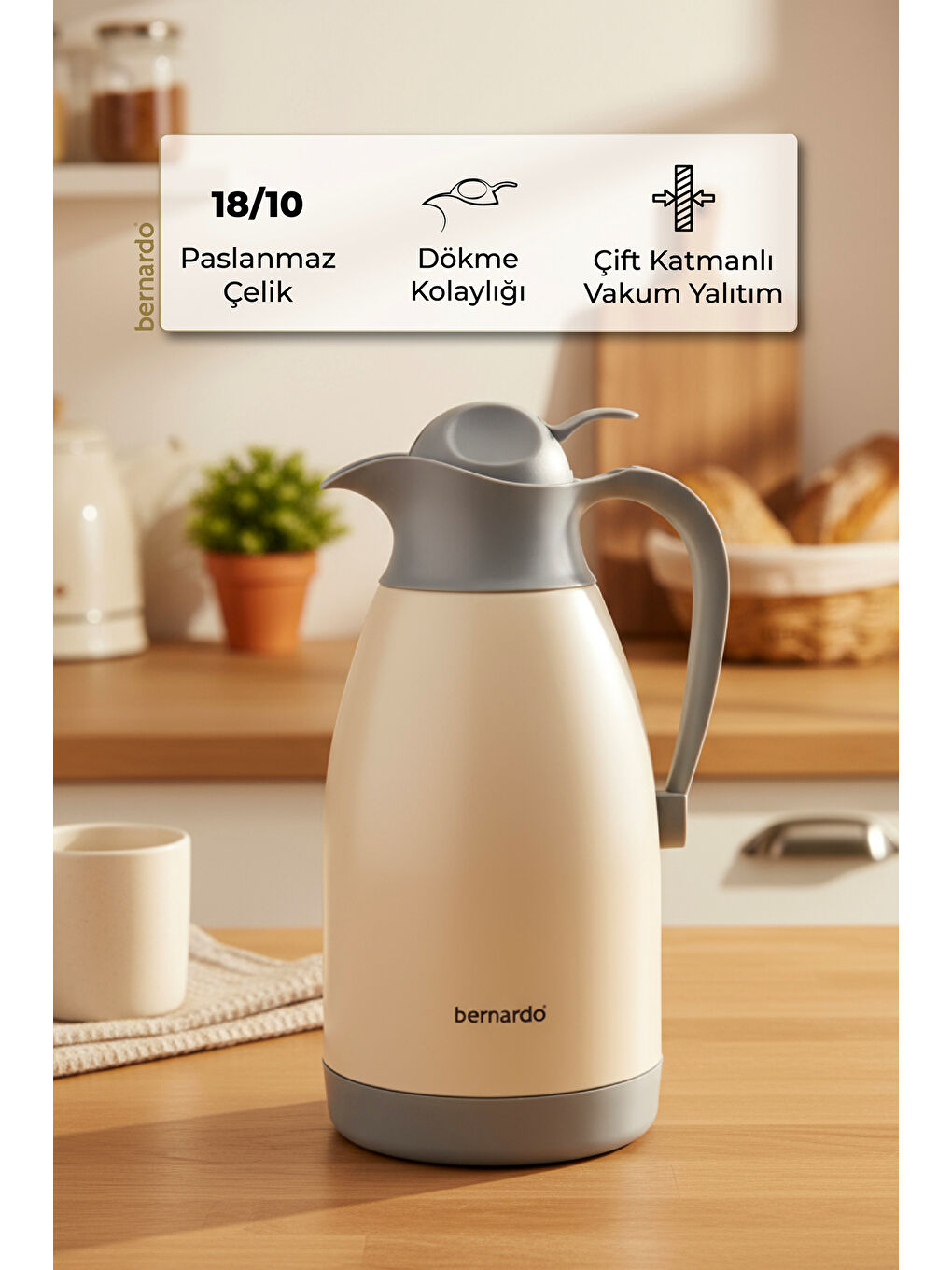 Ekru Grandio Çelik Termos Krem 2 Litre-4