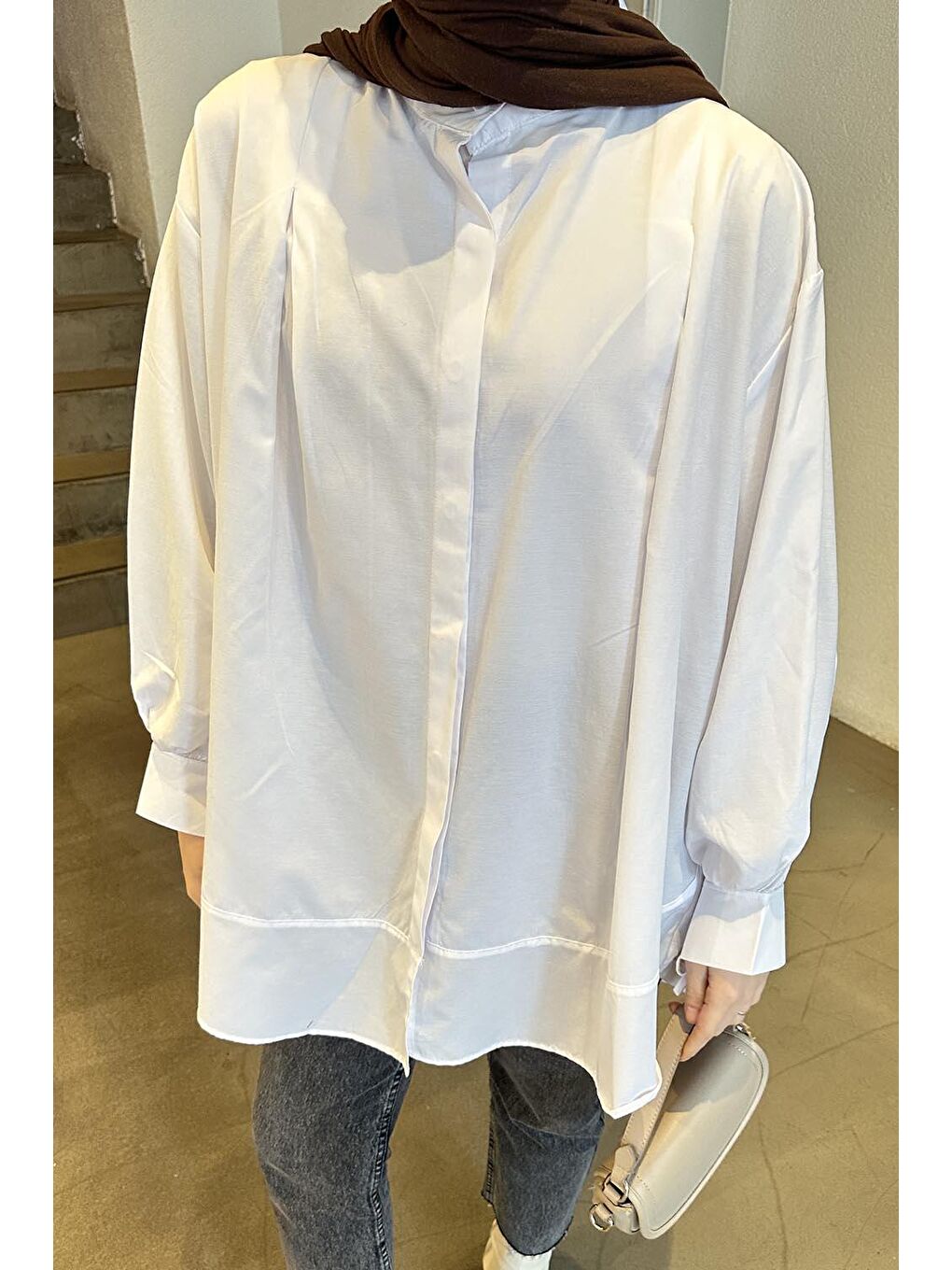 Manşeti Biyeli Tunik Beyaz-3