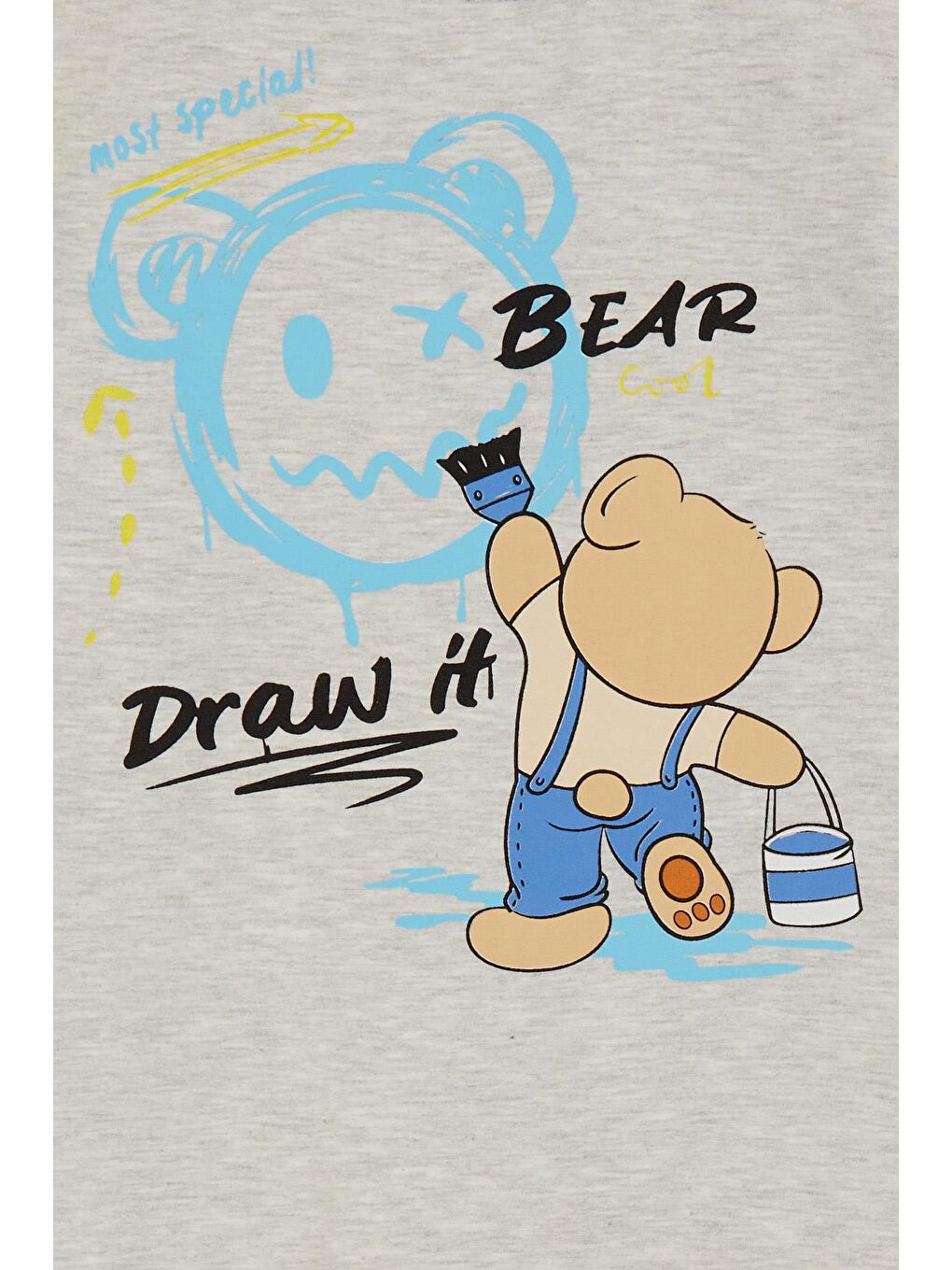 Erkek Çocuk Eşofman Takım Boyacı Ayıcık Baskılı Açık Gri Melanj (1-4 Yaş)-6