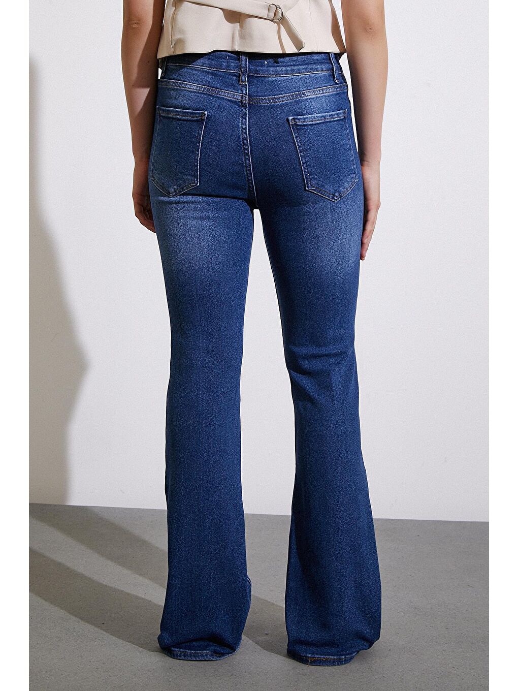 Lacivert Yüksek Bel İspanyol Paça Jean-5