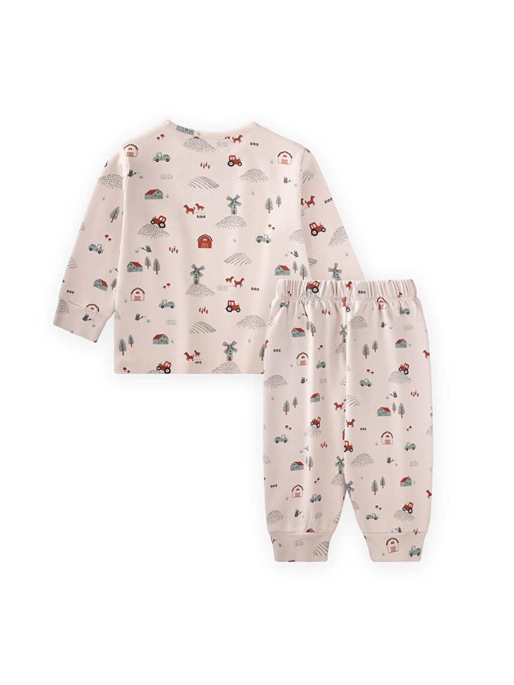 Ekru Desenli Mevsimlik Pijama Takım 1-7 Yaş Çiftlik Desen-1