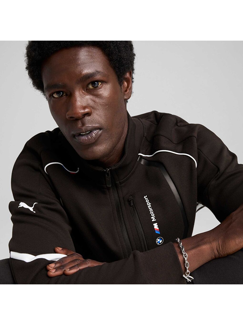 Siyah BMW M Motorsport Erkek Fermuarlı Sweatshirt-4