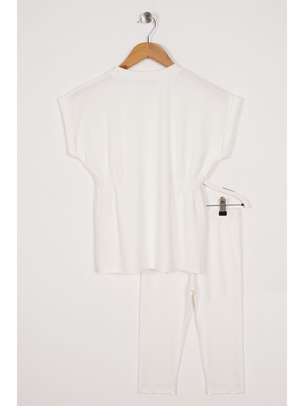 Bisiklet Yaka Bağlama Detaylı Ekru Renk Kız Çocuk Taylı Takım-1