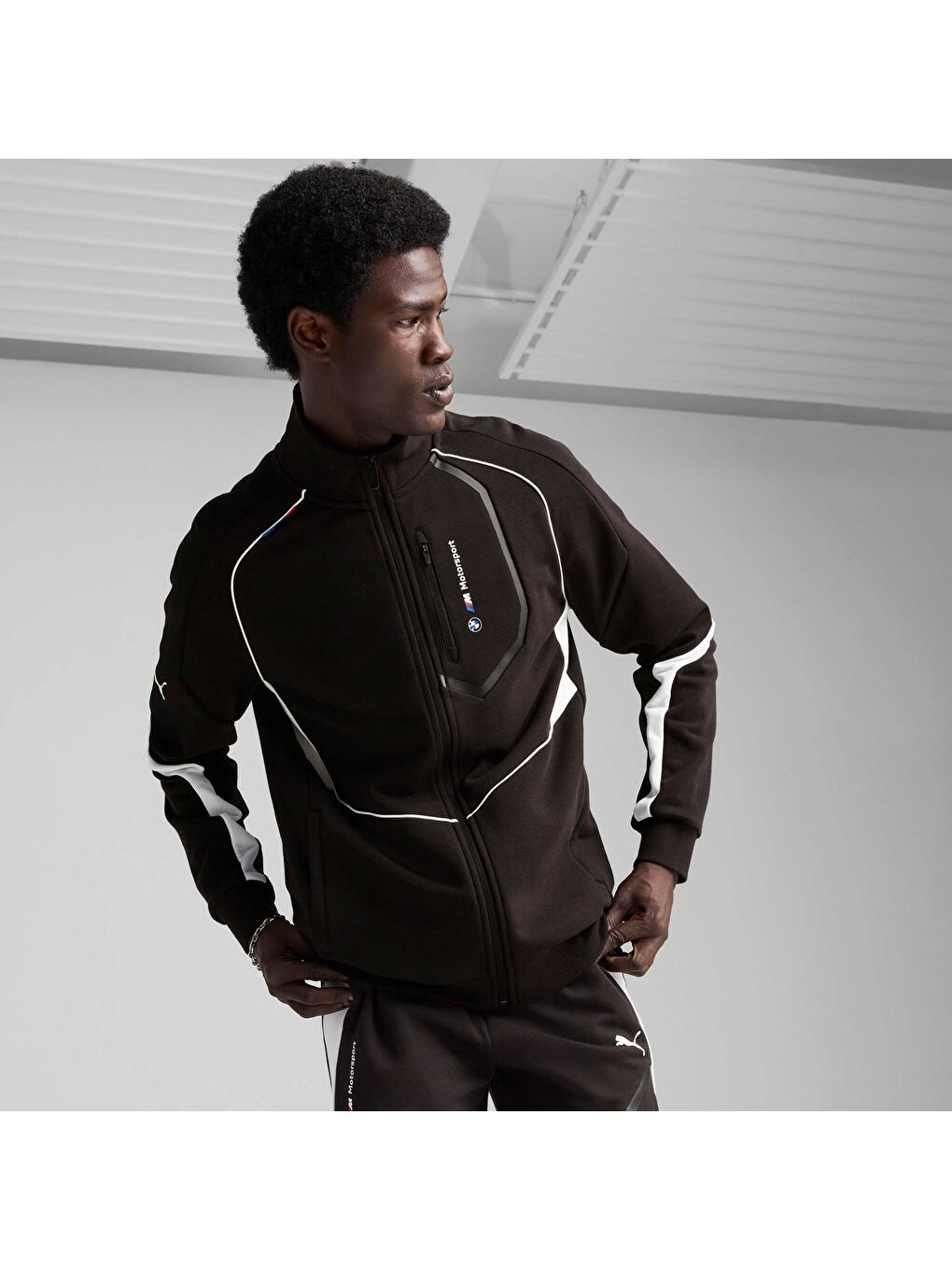 Siyah BMW M Motorsport Erkek Fermuarlı Sweatshirt-6